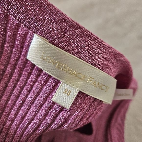 Love Shack Fancy Hill Cardigan Ribbed Metallic Orchid Heart Buttons - Picture 3 of 9